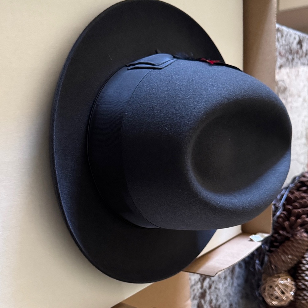 Black Wool Fedora Hat with Feather Accent - Picture 3 of 7